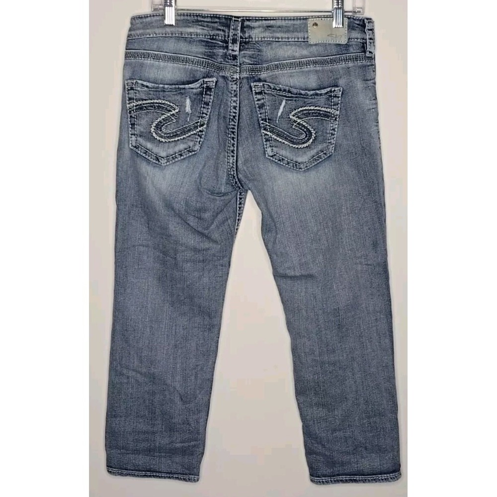 Silver Women's Jeans Aiko Mid Capri Sz W29 Distressed Thick Stitch Stretch - Picture 10 of 14